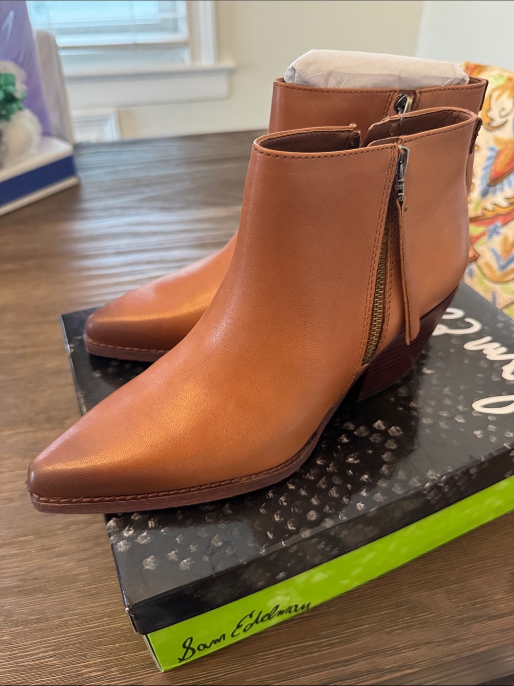 Sam Edelman Cognac Leather Pointed Ankle Booties